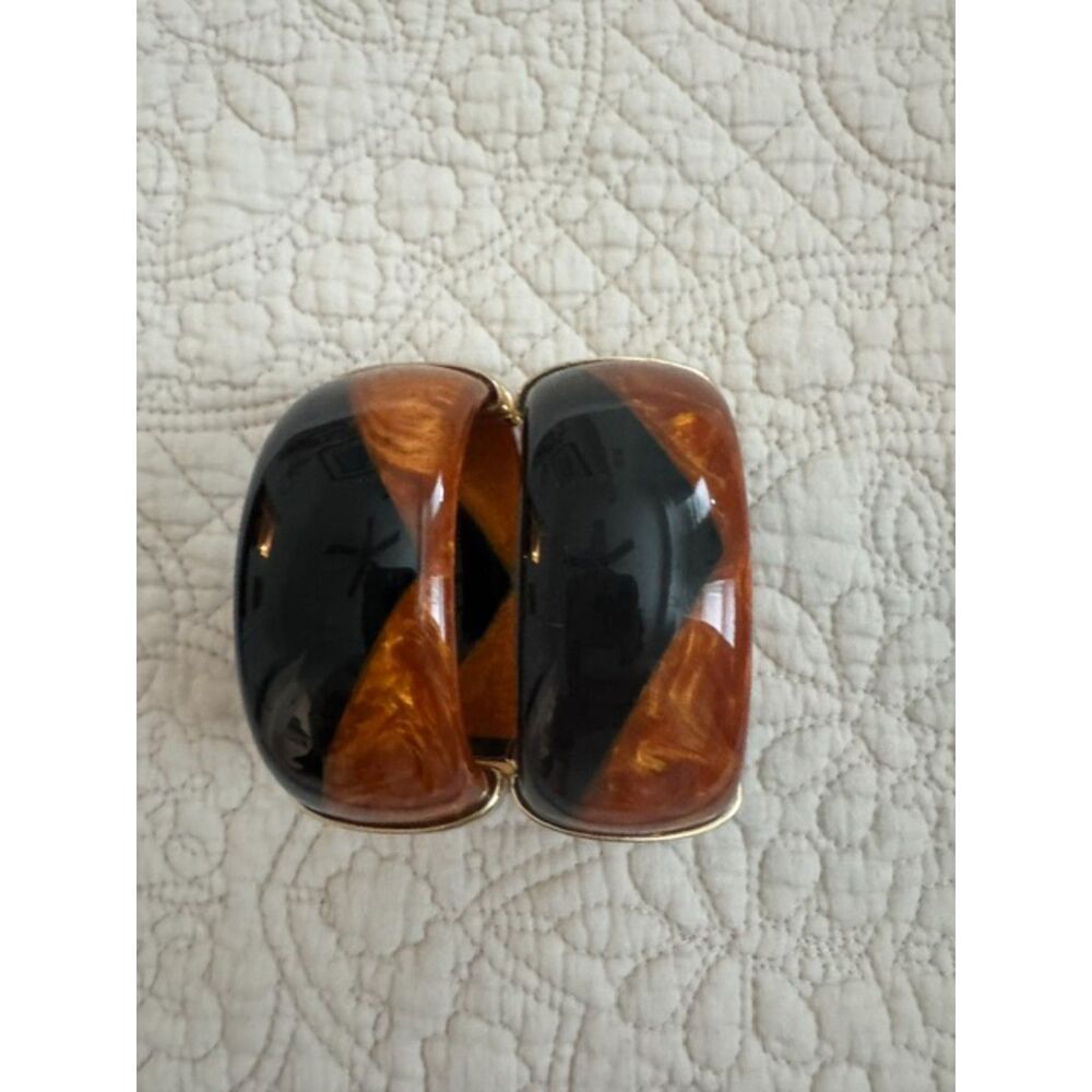 NWOT set of 2 clamp statement bangle bracelets, brown/black/gold.